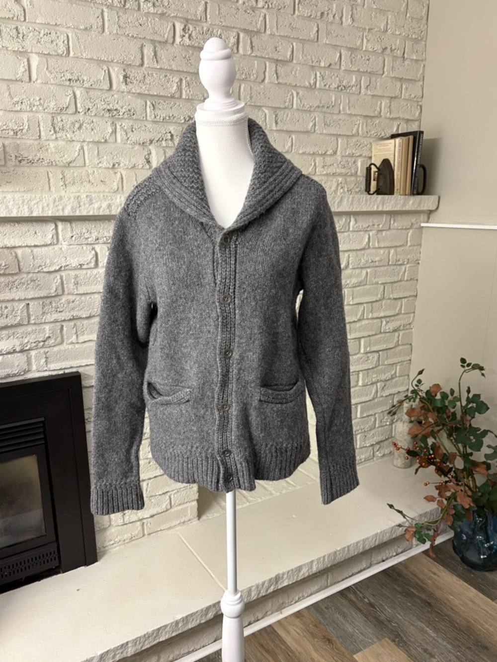Dockers Mens Lambswool Blend Shawl Collar Cardigan Sweater Grey M